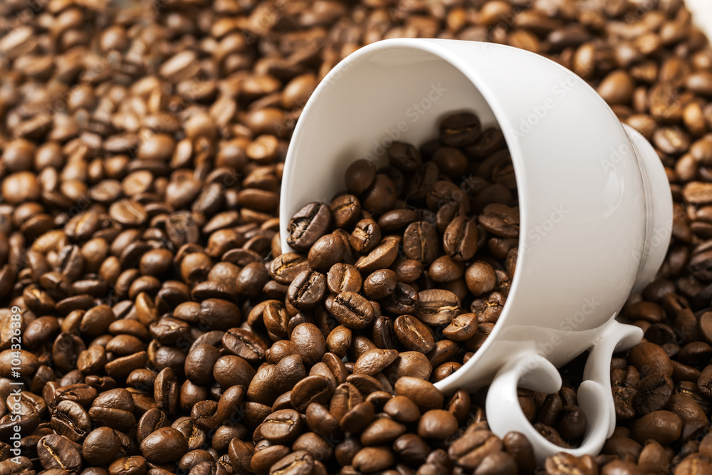 Fototapeta premium Cup of coffee on beans