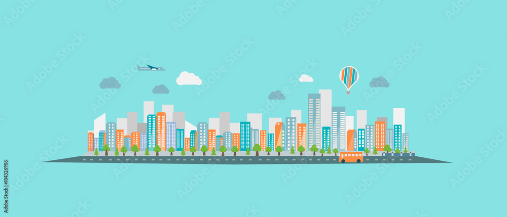 Modern vibrant city in vector graphics