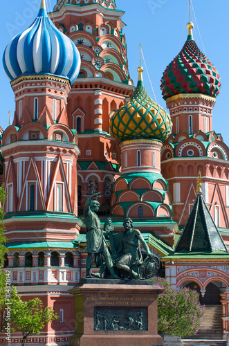Minin and Pojarsky monument in front of Saint Basil's Cathedral, Moscow, Russia photo