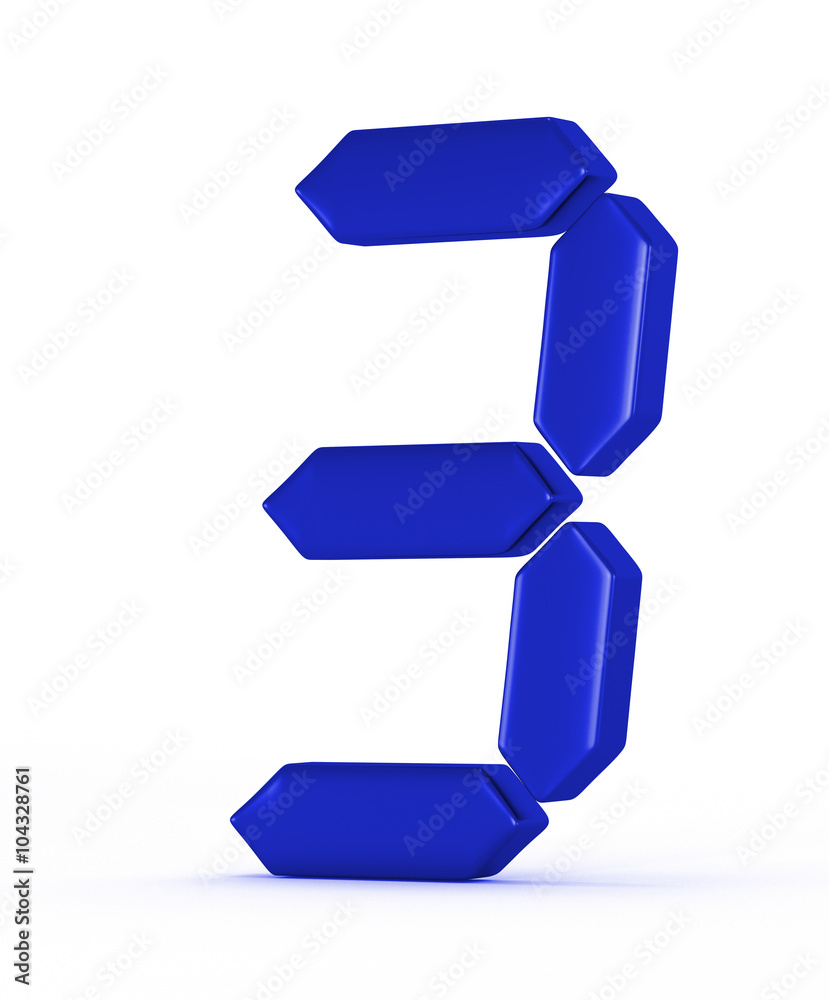 blue number three on white background with shadow