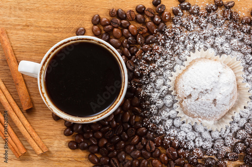 Sweet muffin and coffee. Ov...