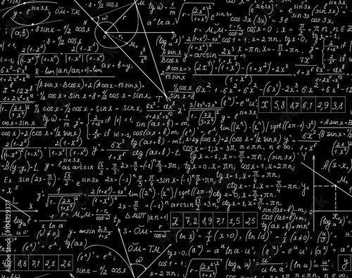 Mathematical vector seamless pattern with plots, formulas and equations. You can use any color of background