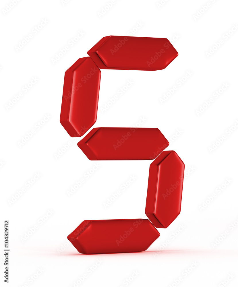 red number five on white background with shadow