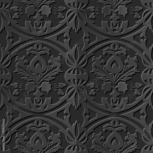 Seamless 3D elegant dark paper art pattern 183 Round Cross Leaf 