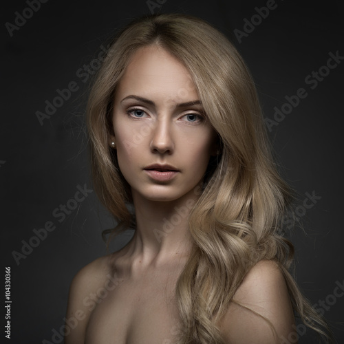 closeup studio portrait of beauty blond woman