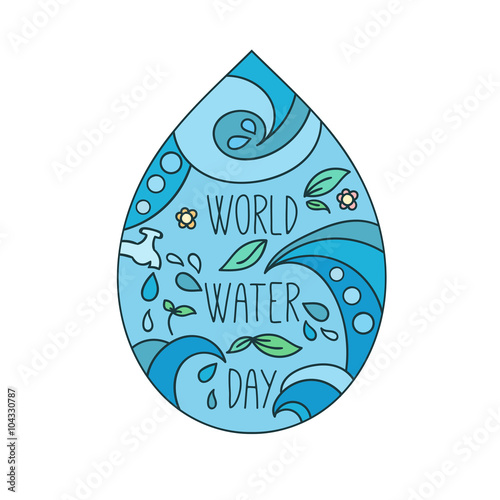 World water day illustration. Vector water drops. Mother earth design.