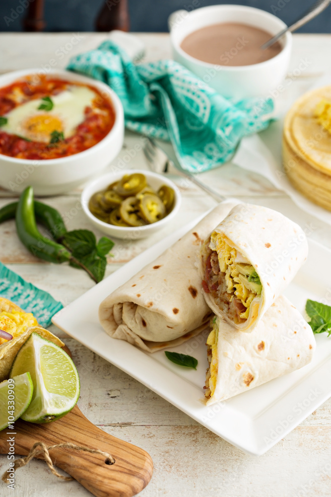 Breakfast burritos with eggs and potatoes