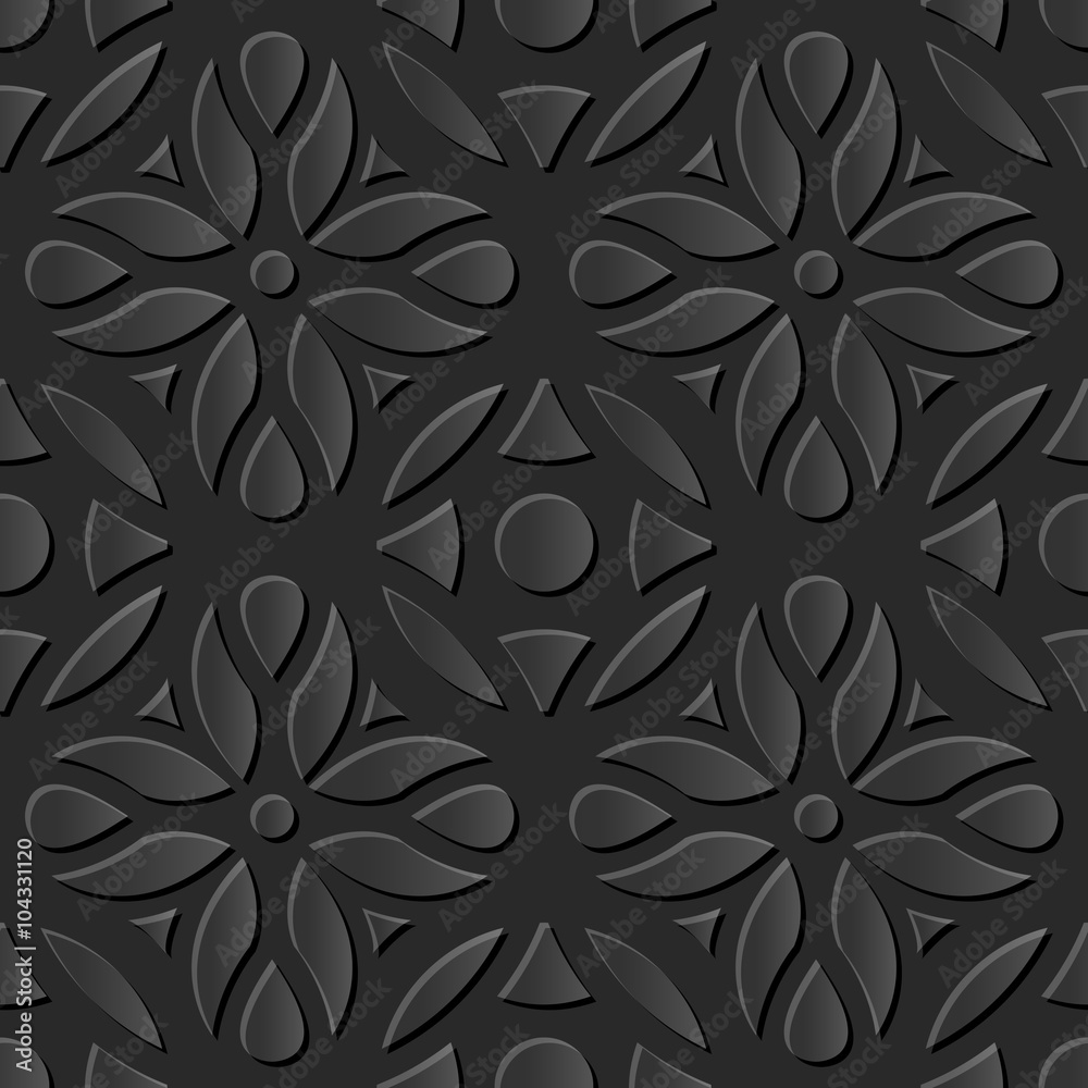 Fototapeta premium Seamless 3D elegant dark paper art pattern 189 Round Curve Flower 