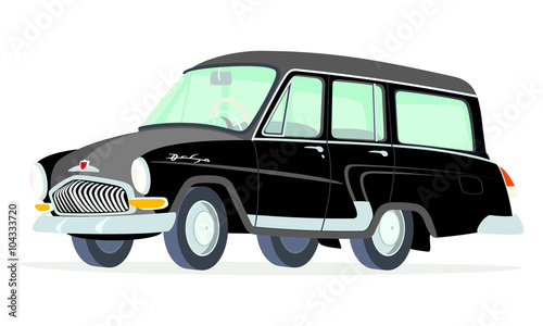 Caricatura GAZ Volga M22 Station Wagon negra vista frontal y lateral