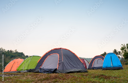 Tents at camping site dring evening time
