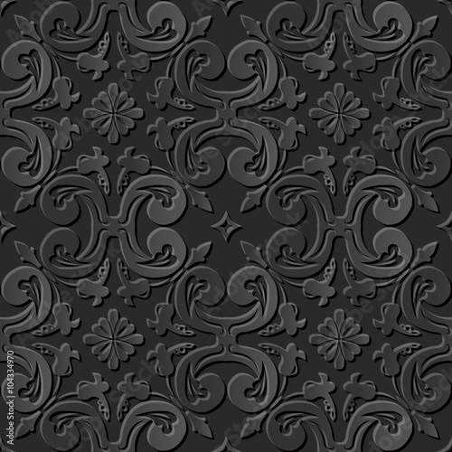 Seamless 3D elegant dark paper art pattern 194 Spiral Cross Flower 