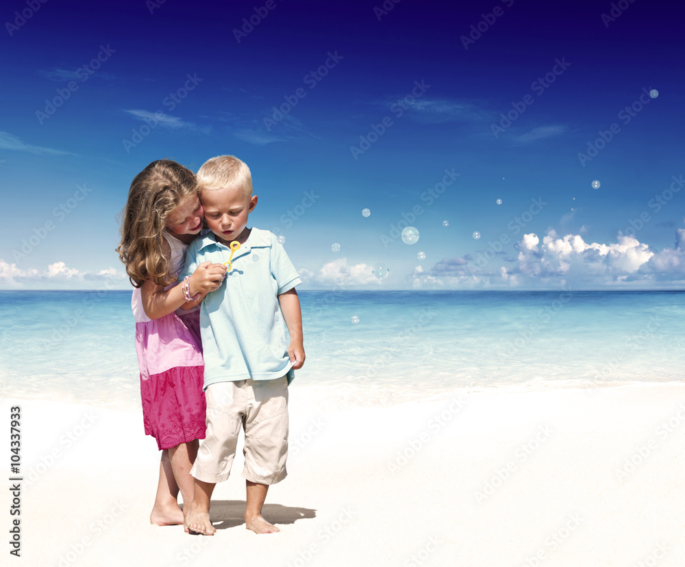 Summer Beach Family Fun Children Playful Concept Summer Beach Family Fun Children Playful Concept
