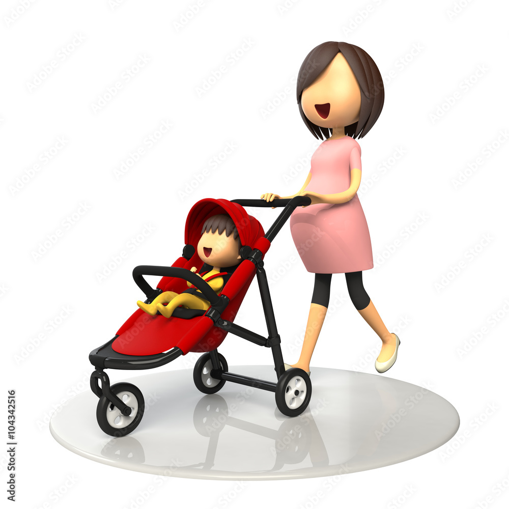 ベビーカーの赤ちゃんと歩く妊婦さん Stock イラスト Adobe Stock