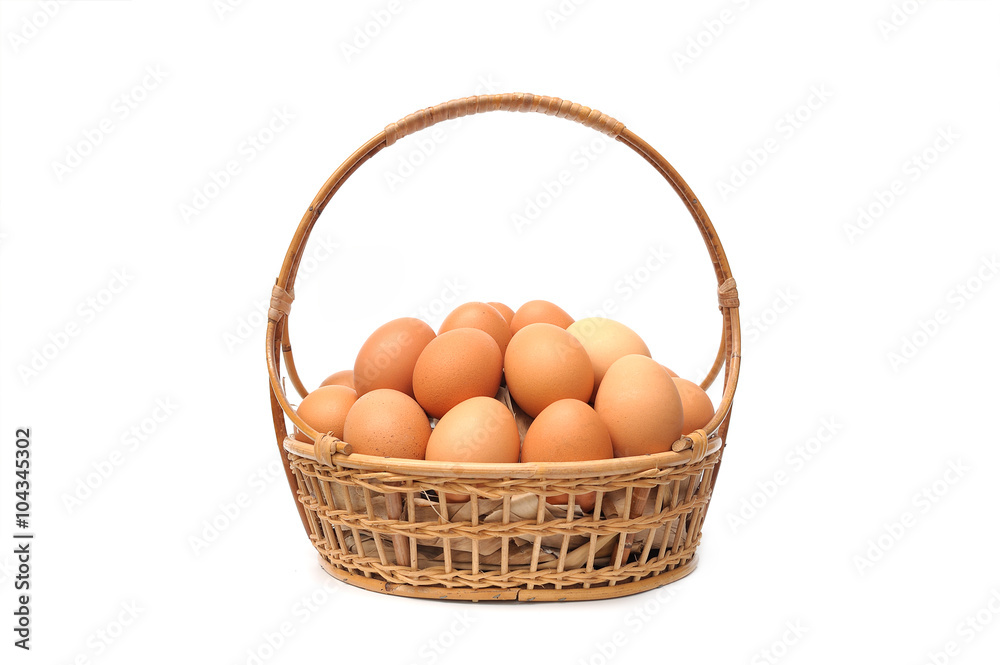 Eggs in basket on white background Eggs in basket on white background