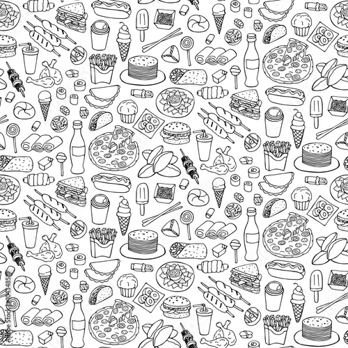 Fast Food Doodle Seamless Pattern