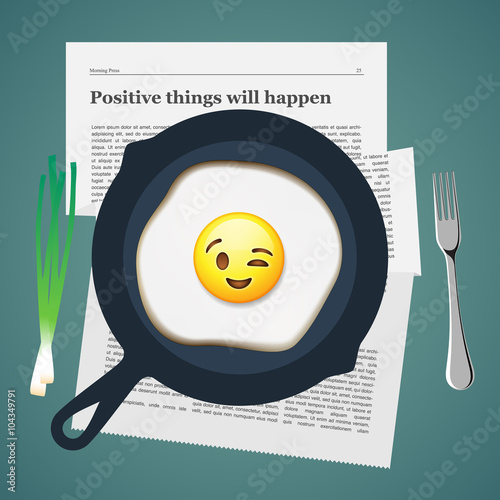 Positive breakfast with love, smiling fried egg