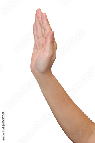 Middle woman hand signs isolate on white background, with clippi