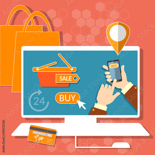 Internet shopping credit or debit plastic card shopping bags
