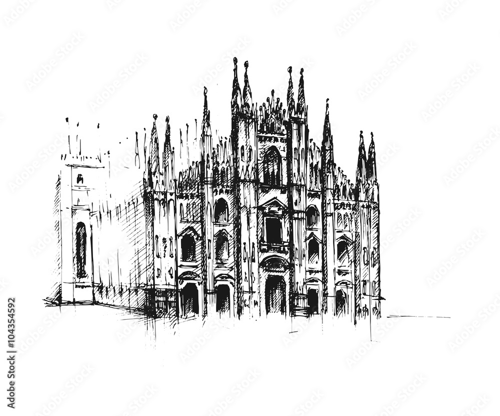 Fototapeta premium Milan Cathedral. Gothic architecture. Vector hand drawn illustration.