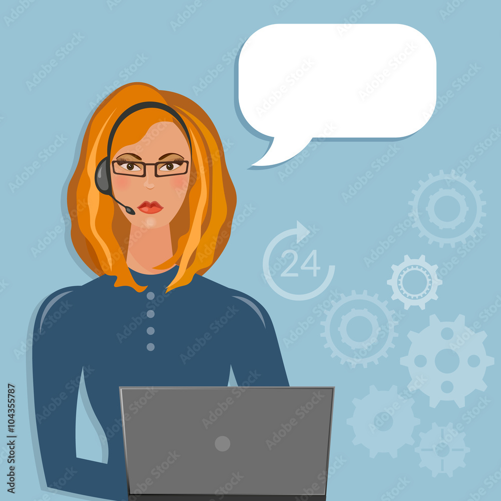 Call center female support operator speech bubble Call center female support operator speech bubble