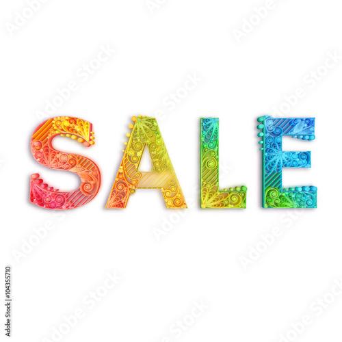 Rainbow banner with Sale label. Vector illustration. White background.