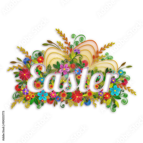 Easter banner with flowers in quilling technique. Vector illustration.