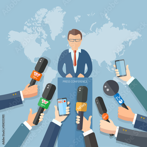 News conference world live tv hands of journalists microphones