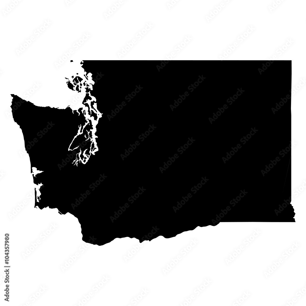 Washington black map on white background vector - obrazy, fototapety, plakaty 