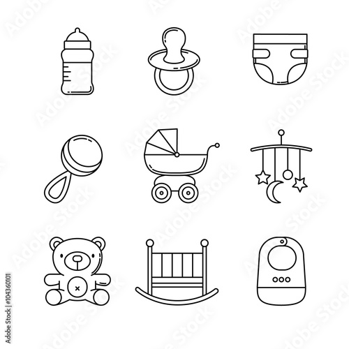 Baby icons thin line art set