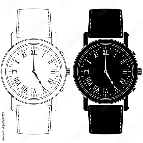 Hand watch with roman numeral clock face.
