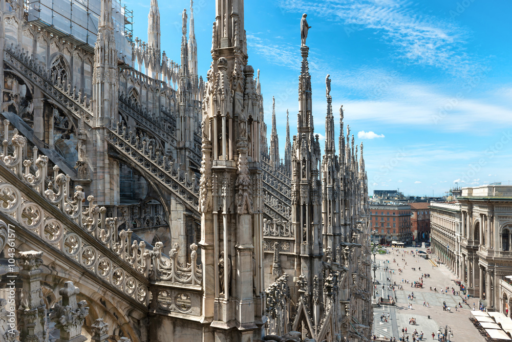 Statues on the roof of famous Milan Cathedral Duomo