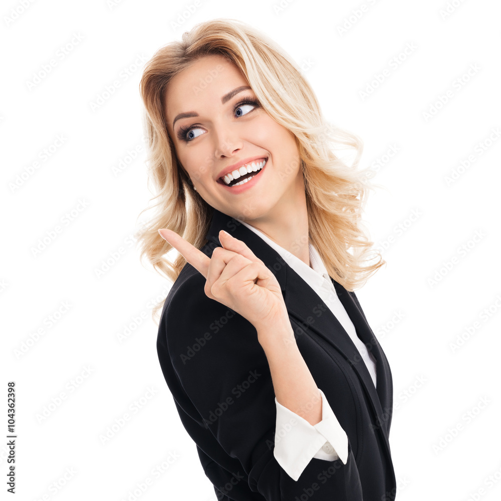 businesswoman, showing something or copyspace businesswoman, showing something or copyspace