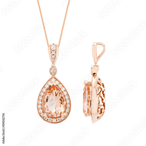 pink gemstone with diamond jewelry isolated