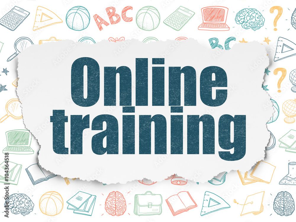 Learning concept: Online Training on Torn Paper background