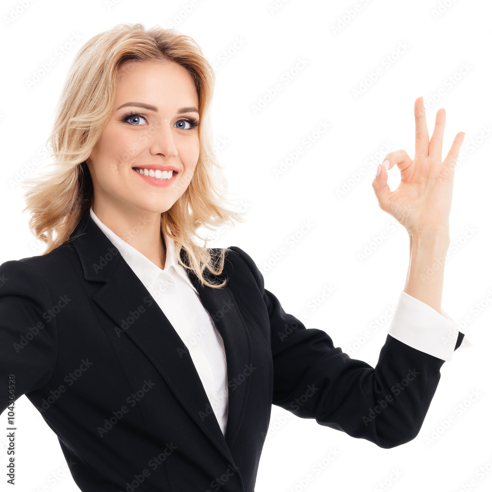 businesswoman showing okay gesture, isolated businesswoman showing okay gesture, isolated