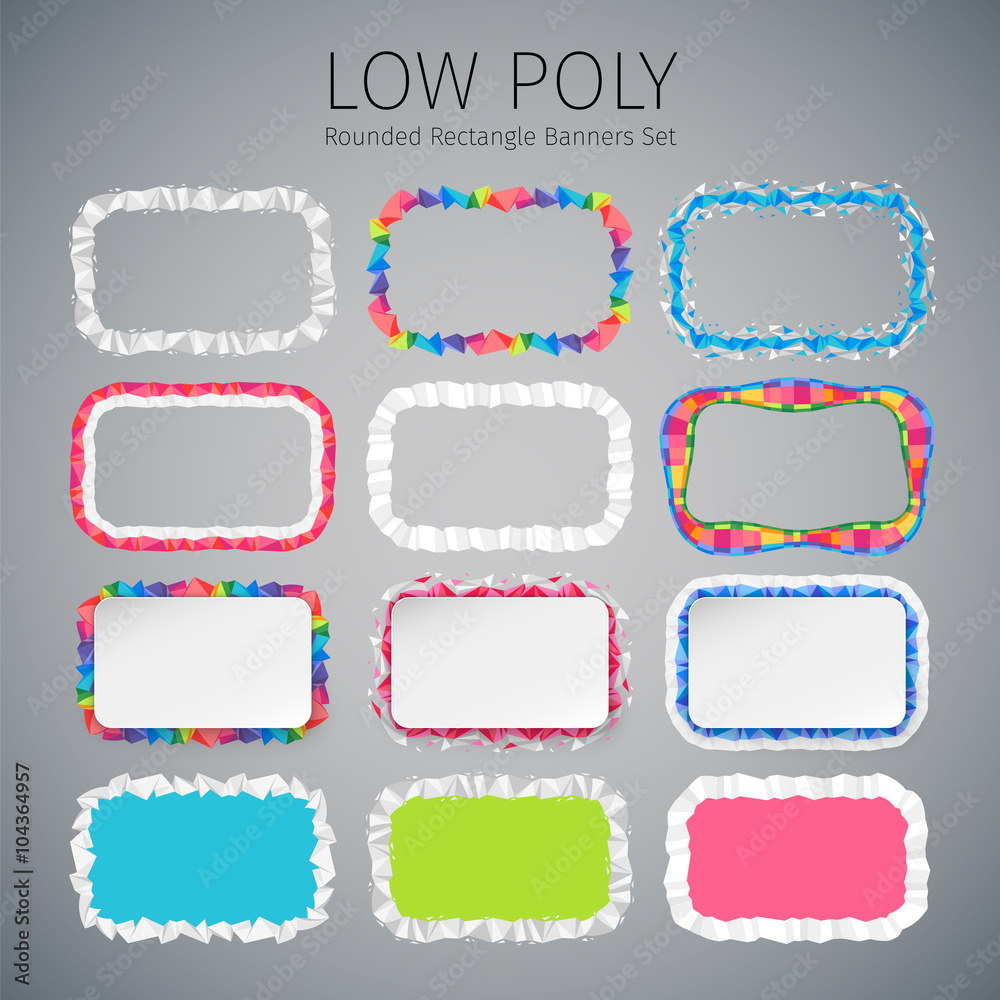Low Poly Rounded Rectangle Banners Set