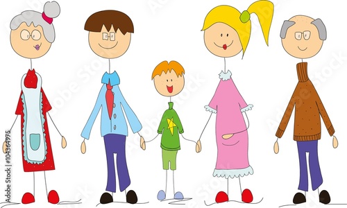 Vector children's doodle of happy family
