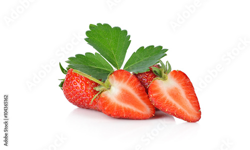 Strawberries with leaves. Isolated on a white background