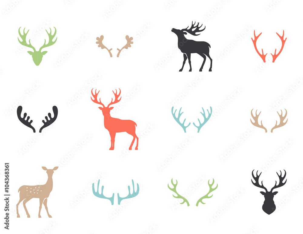 Naklejka premium Deer collection - vector silhouette.