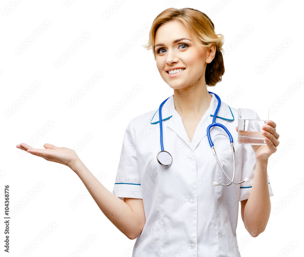 Woman doctor standing on white background Woman doctor standing on white background