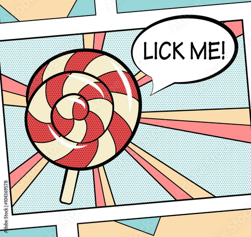 Pop art style sweet delicious attractive lolipop candy illustration. For poster, web, print.