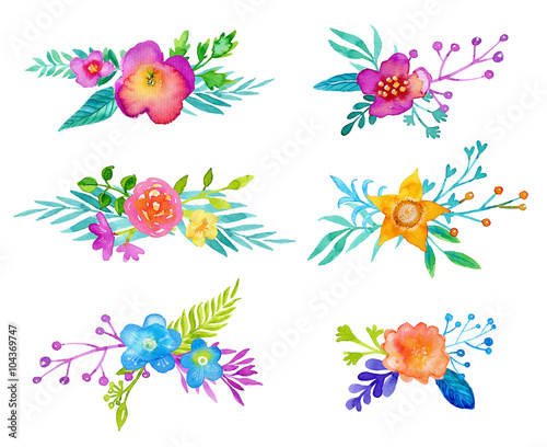 Watercolor flowers set. Spring, summer bouquets for your design