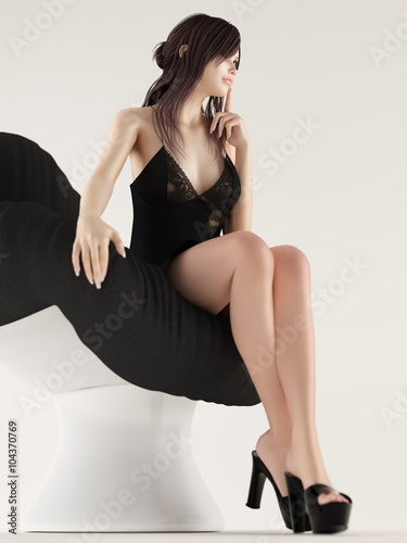 Underwear model on a chair
