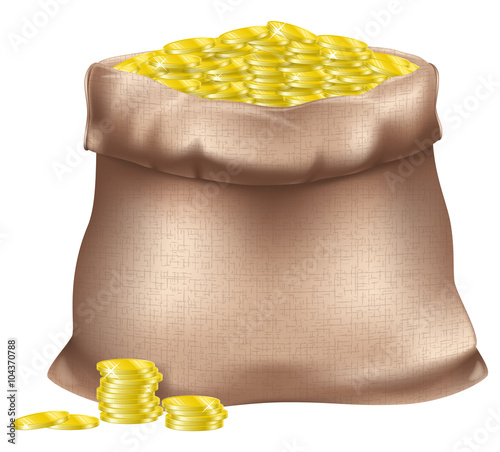 Sack of gold coins. Photo-realistic EPS10 vector illustration.
