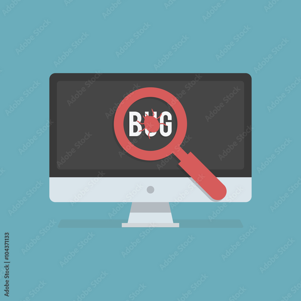 Software testing flat icon. Software testing vector illustration. Flat design. The software testing found a bug Software testing flat icon. Software testing vector illustration. Flat design. The software testing found a bug