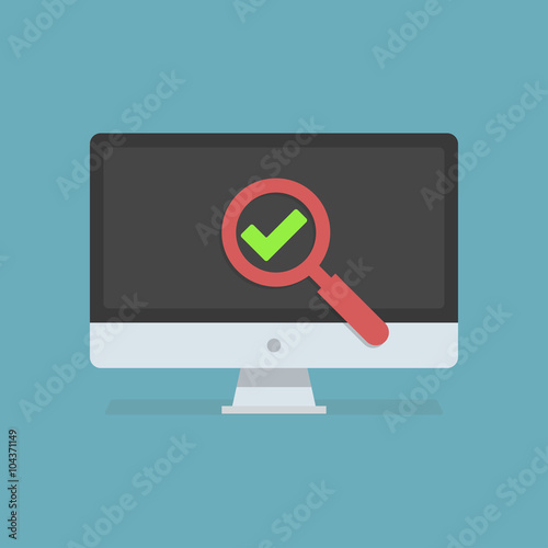 Software testing flat icon. Software testing vector illustration. Flat design. Software testing successful. Checkmark symbol