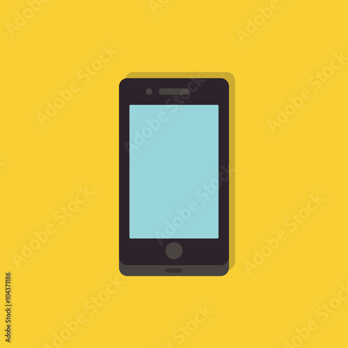 Mobile phone. Phone flat icon. Mobile phone with shadow on a yellow background. Smart phone icon