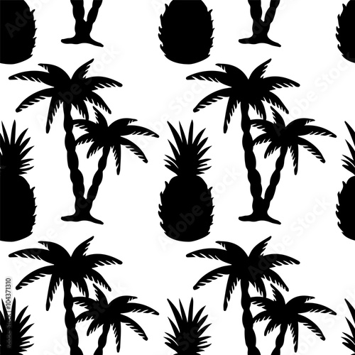 Seamless pattern with palm trees and pineapples 