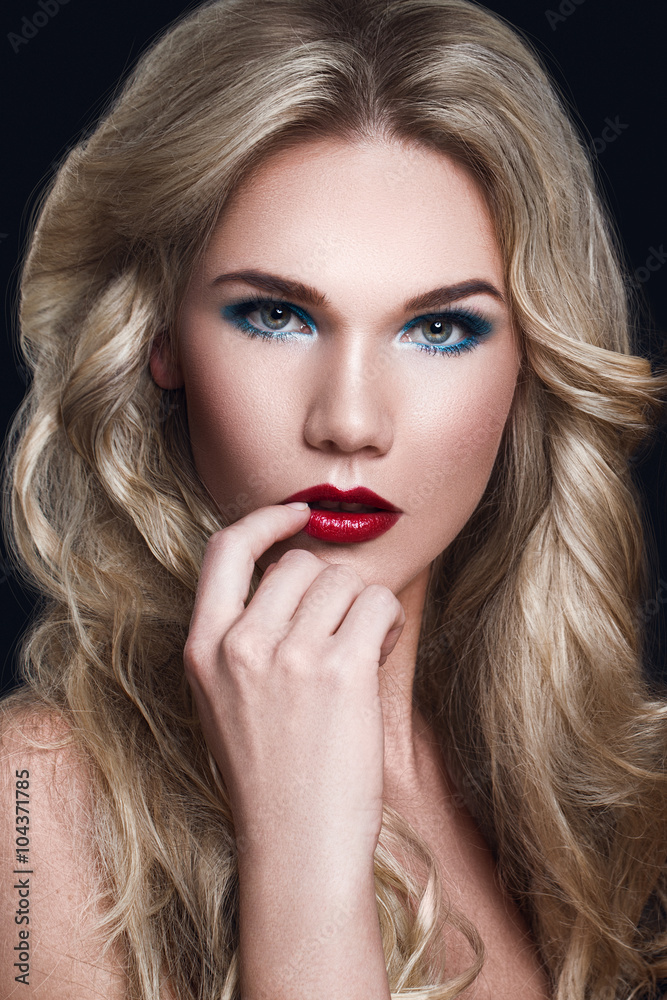 Sexy Blonde Model Woman. Long Curly Blonde Hair and Makeup Sexy Blonde Model Woman. Long Curly Blonde Hair and Makeup