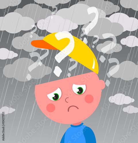 Very sad and confused child, vector illustration.